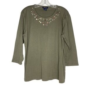SML Sport Women's Top Size XL Green‎ Embellished Scoop Neck 3/4 Sleeve